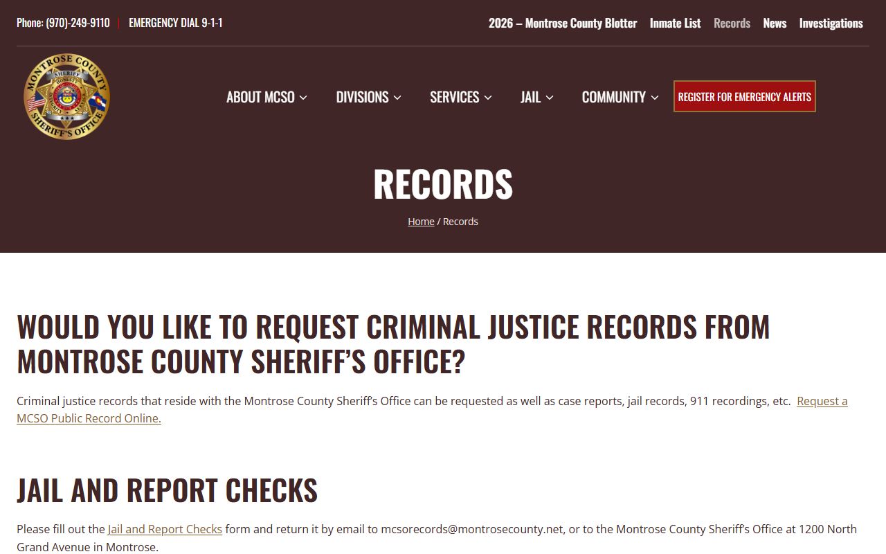 Montrose County jail mugshots sheriff records request page