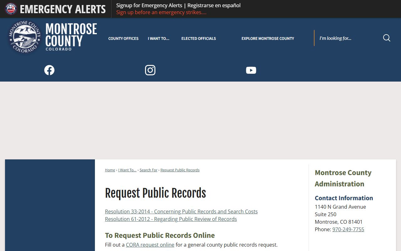 Montrose County inmate population public records request routing