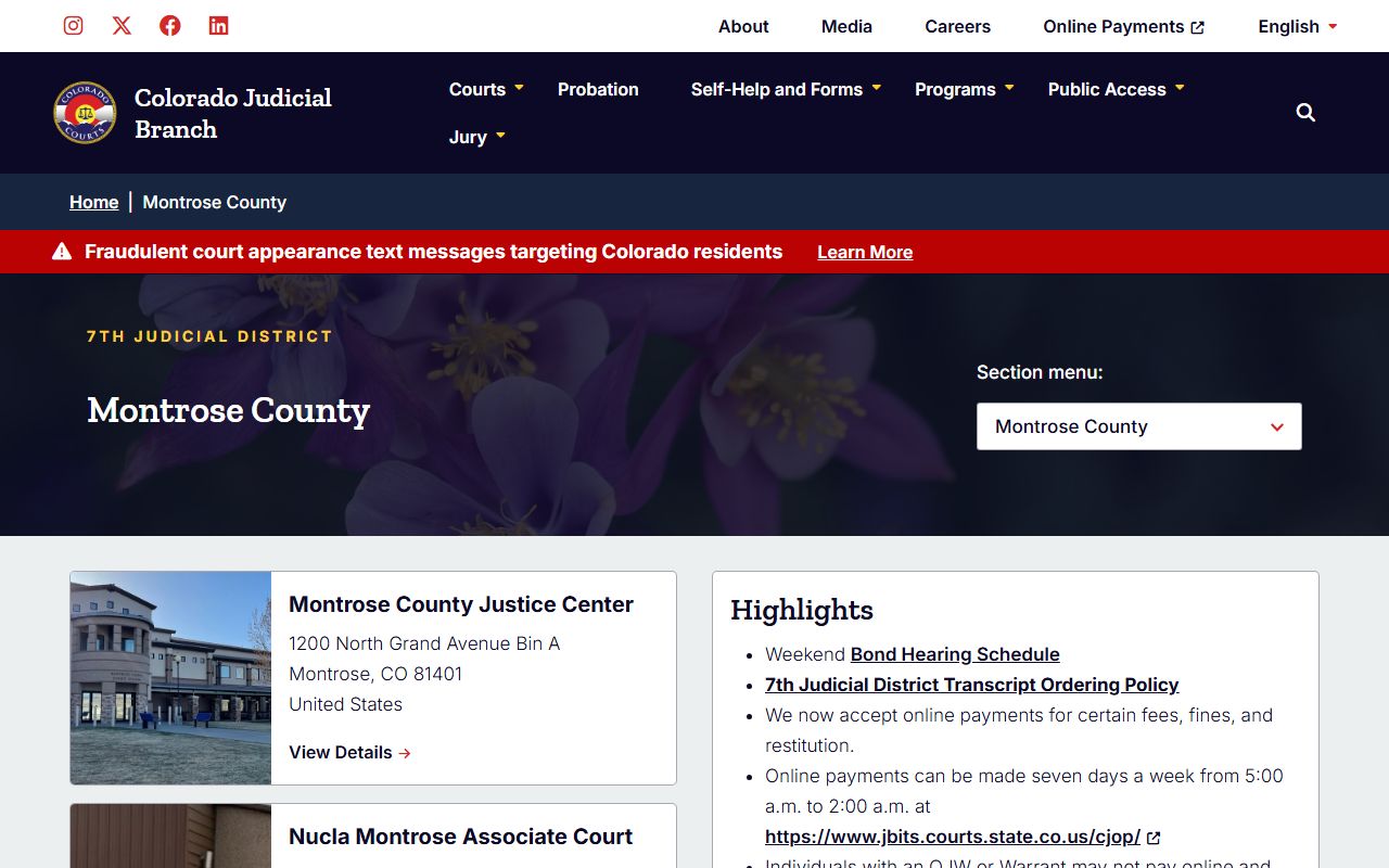 Montrose County court records after jail arrest court page